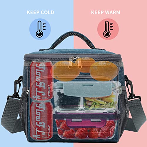 FlowFly Insulated Reusable Lunch Bag Adult Large Lunch Box for Women and Men with Adjustable Shoulder Strap,Front Zipper Pocket and Dual Large Mesh Side Pockets,Royal - Image 2