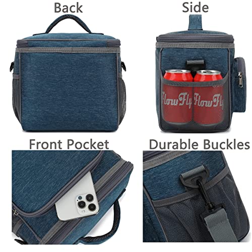 FlowFly Insulated Reusable Lunch Bag Adult Large Lunch Box for Women and Men with Adjustable Shoulder Strap,Front Zipper Pocket and Dual Large Mesh Side Pockets,Royal - Image 5