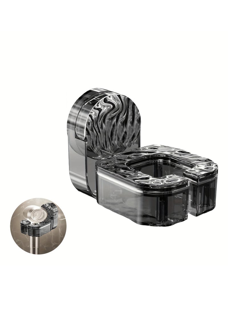 Transparent Black Hair Dryer Holder with Wave Design - Wall Mount Bathroom Organizer for Easy Installation & Adjustable Height | Hair Dryer Rack for Bathroom Hanger - Image 1