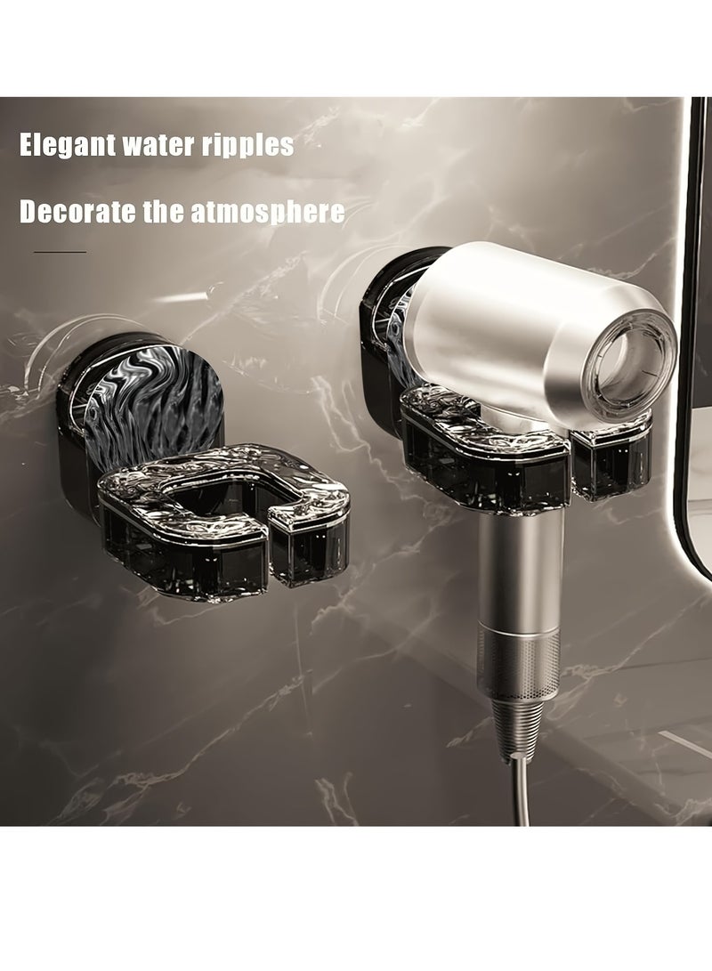 Transparent Black Hair Dryer Holder with Wave Design - Wall Mount Bathroom Organizer for Easy Installation & Adjustable Height | Hair Dryer Rack for Bathroom Hanger - Image 4