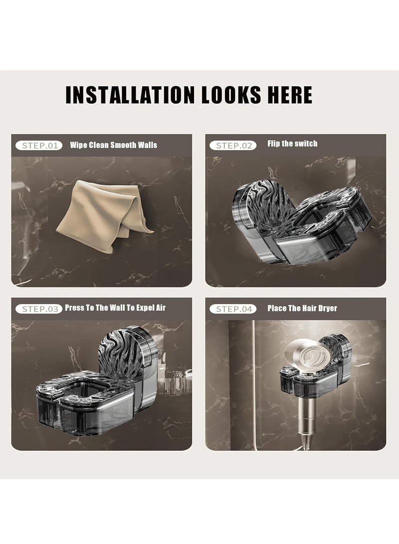 Transparent Black Hair Dryer Holder with Wave Design - Wall Mount Bathroom Organizer for Easy Installation & Adjustable Height | Hair Dryer Rack for Bathroom Hanger - Image 3