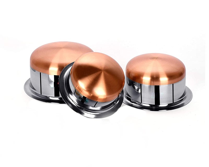 BLeaf Stainless Steel-Round Copper Bottom Tope/Heavy Guage Tope (Pack of 3) (1.5L, 2.5L, 3.5L) 4 Pcs Ladle Set (Combo) - Image 2