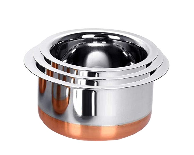 BLeaf Stainless Steel-Round Copper Bottom Tope/Heavy Guage Tope (Pack of 3) (1.5L, 2.5L, 3.5L) 4 Pcs Ladle Set (Combo) - Image 3