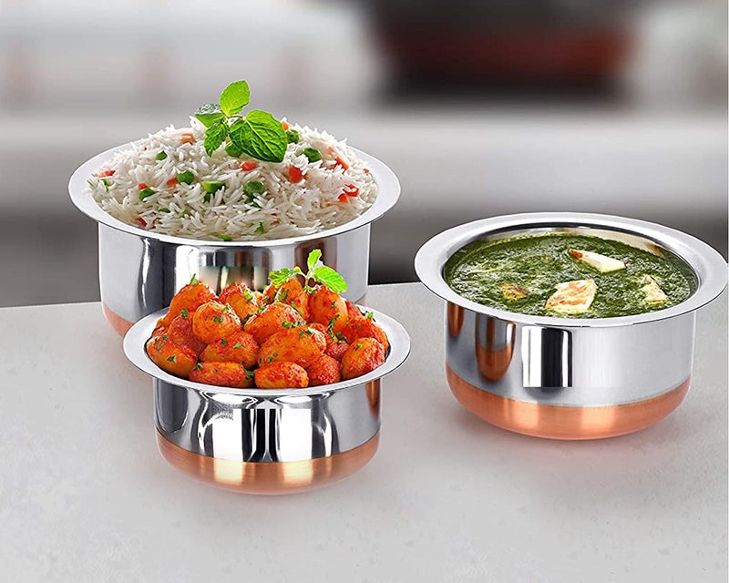 BLeaf Stainless Steel-Round Copper Bottom Tope/Heavy Guage Tope (Pack of 3) (1.5L, 2.5L, 3.5L) 4 Pcs Ladle Set (Combo) - Image 5