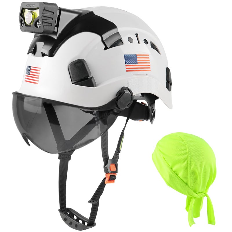 GREEN DEVIL Safety Hard Hat with Rechargeable Headlamp Light Men Vented Work Hardhat ANSI Z891 Approved Cascos de Construccion Ideal for Industrial Construction Helmet Liner Included