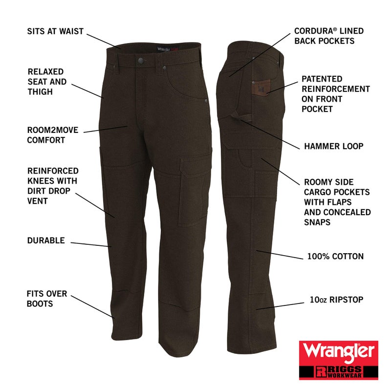 Wrangler Riggs Workwear mens Ranger work utility pants, Bark, 44W x 34L US - Image 5
