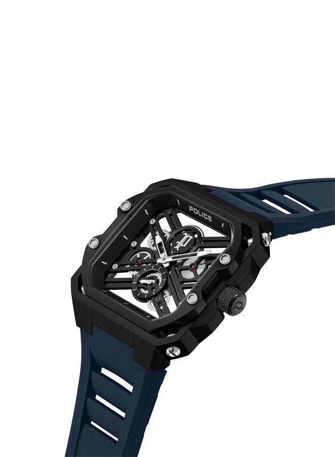 POLICE Men Disruptor 1 Men's 45mm Ion-Plated Black Case Watch with Brushed Dial & Navy Blue Silicone Strap - Image 2