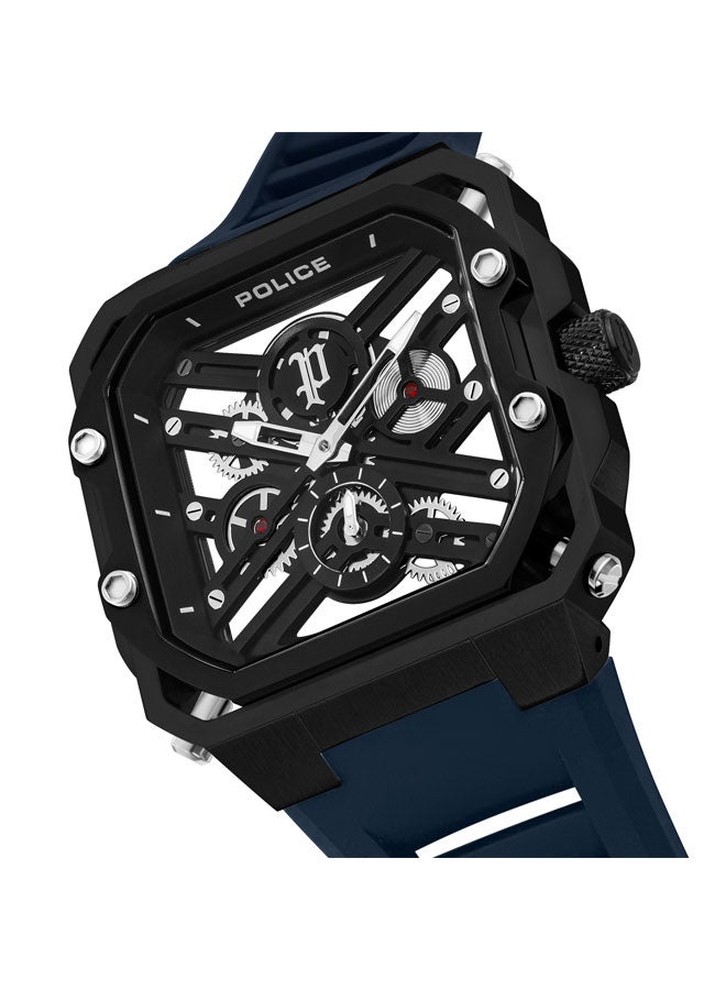 POLICE Men Disruptor 1 Men's 45mm Ion-Plated Black Case Watch with Brushed Dial & Navy Blue Silicone Strap - Image 4