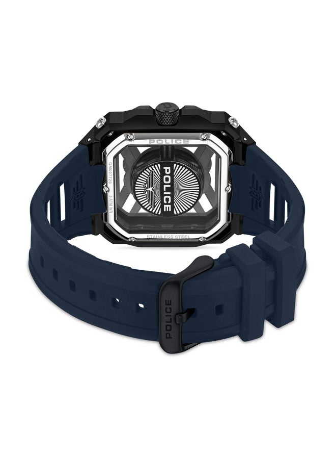POLICE Men Disruptor 1 Men's 45mm Ion-Plated Black Case Watch with Brushed Dial & Navy Blue Silicone Strap - Image 3