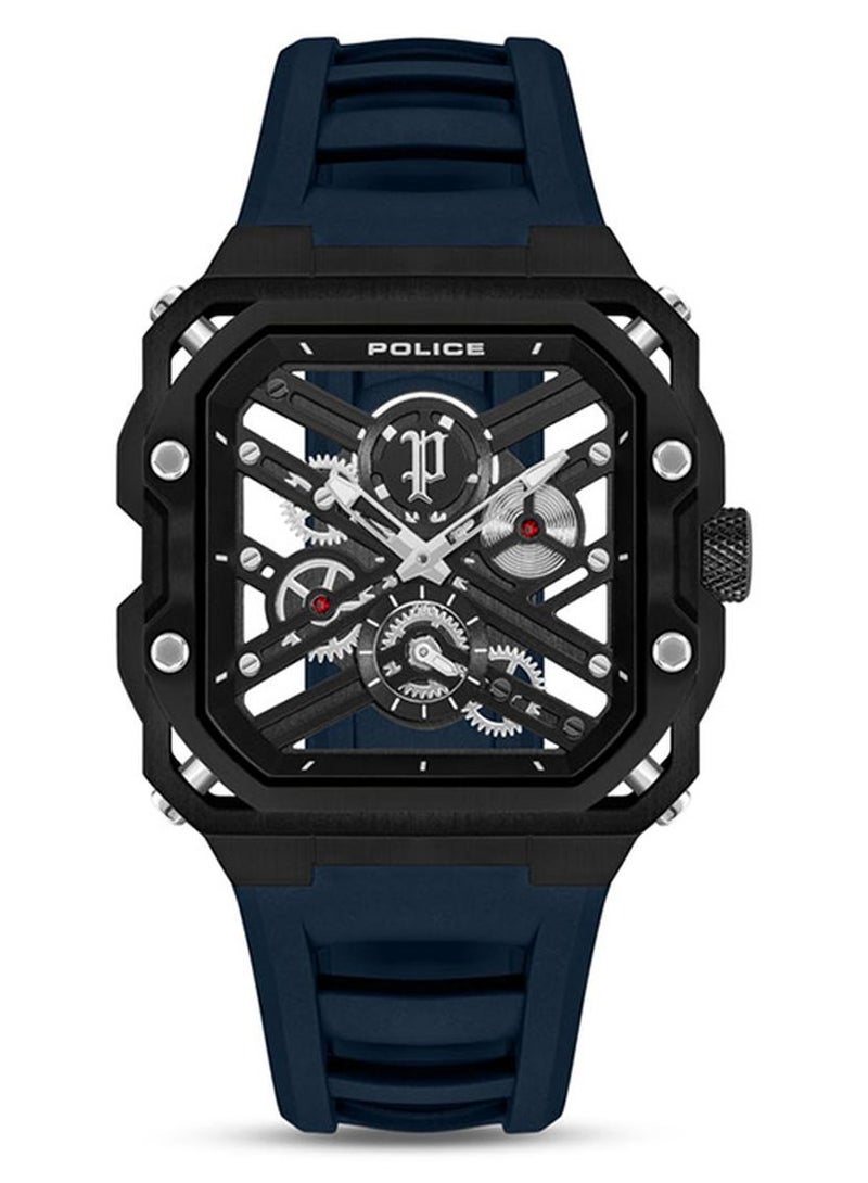 POLICE Men Disruptor 1 Men's 45mm Ion-Plated Black Case Watch with Brushed Dial & Navy Blue Silicone Strap - Image 1