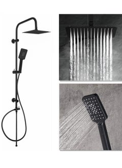 Riser & Down Shower - Shower Mixer Set with Wall Mounted Shower System, Hardware Kit with Overhead Shower Head and Multifunctional Hand Shower Set, Modern, Easy to Install, Black