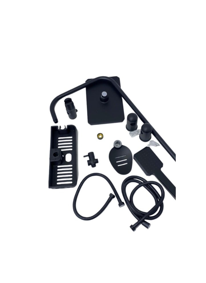 Generic - Riser & Down Shower - Shower Mixer Set with Wall Mounted Shower System, Hardware Kit with Overhead Shower Head and Multifunctional Hand Shower Set, Modern, Easy to Install, Black - Image 1