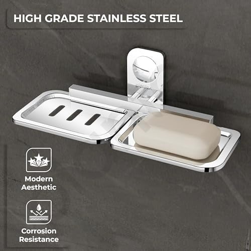 Plantex Dream Stainless Steel Double Soap Dish Stand for Bathroom & Kitchen/Soap Dish/Bathroom Accessories - Wall Mounted - Chrome (Pack of 1) - Image 3