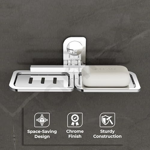 Plantex Dream Stainless Steel Double Soap Dish Stand for Bathroom & Kitchen/Soap Dish/Bathroom Accessories - Wall Mounted - Chrome (Pack of 1) - Image 2