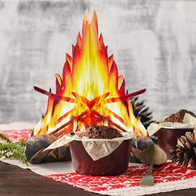 3 Sets Fake Fire Fake Flame Camping tion 12 Inch 3D Cardboard Campfire Centerpiece Artificial Flames Campfire Party tion for Camp Bachelorette Party - Image 4