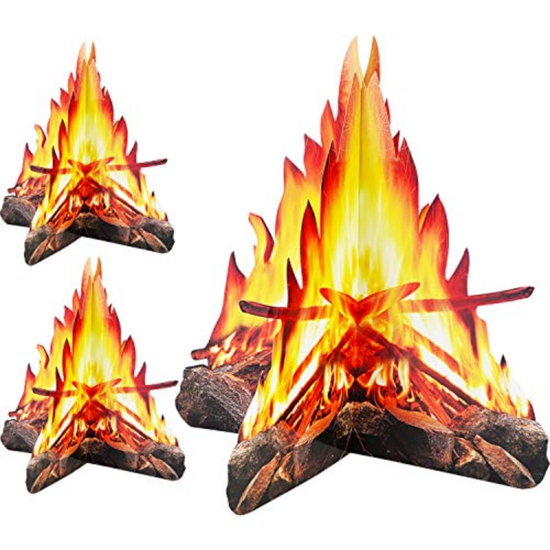 3 Sets Fake Fire Fake Flame Camping tion 12 Inch 3D Cardboard Campfire Centerpiece Artificial Flames Campfire Party tion for Camp Bachelorette Party - Image 1