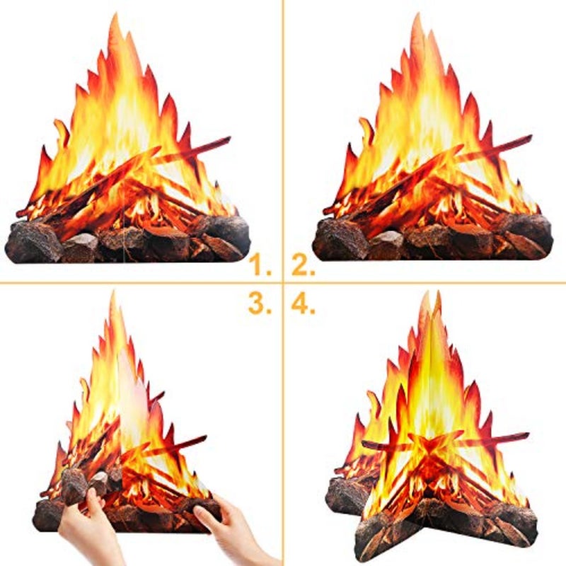 3 Sets Fake Fire Fake Flame Camping tion 12 Inch 3D Cardboard Campfire Centerpiece Artificial Flames Campfire Party tion for Camp Bachelorette Party - Image 3