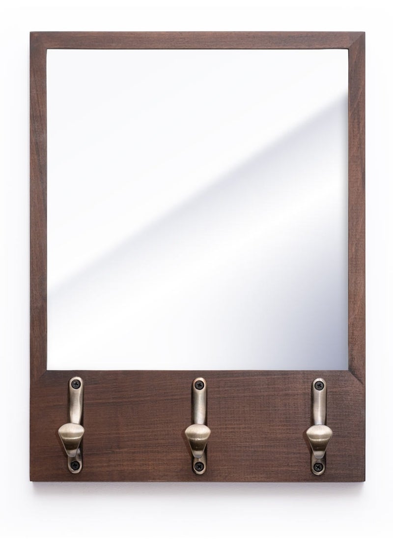 Generic Hooks Mirror -Premium quality wall mounted mirror + coat hanger - Made of 100% solid Beech wood - 3 metal coat hooks  - Image 1