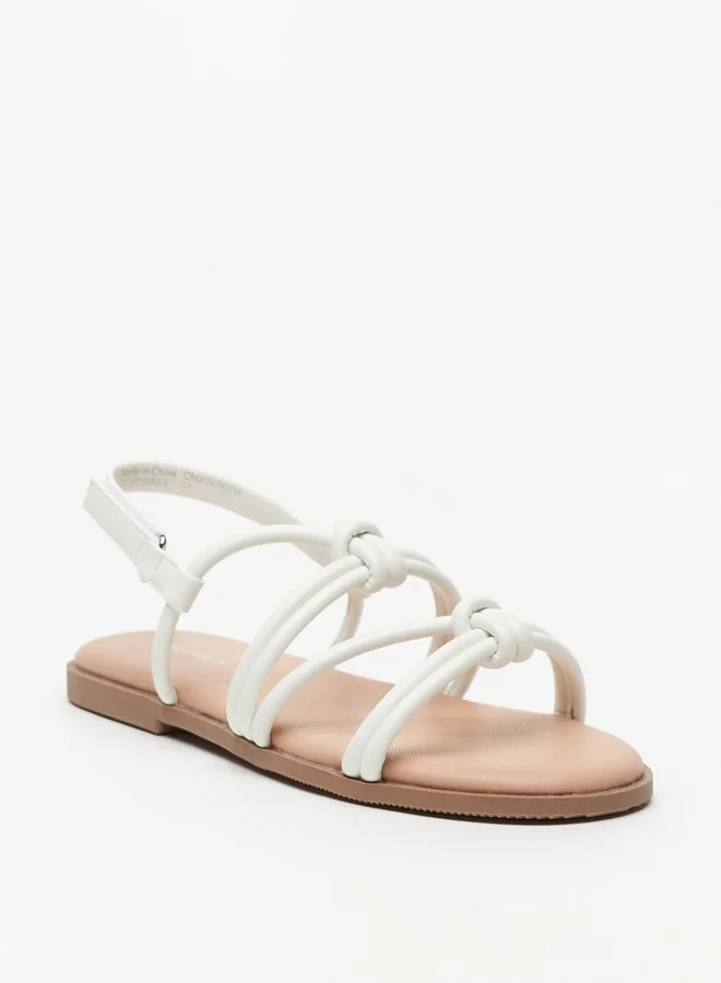 Flora Bella By Shoexpress Girls Knot Detail Flat Sandals with Hook and Loop Closure
