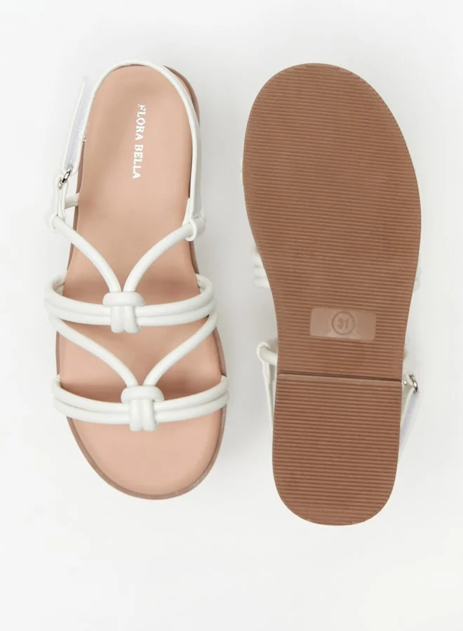 Flora Bella By Shoexpress Girls Knot Detail Flat Sandals with Hook and Loop Closure