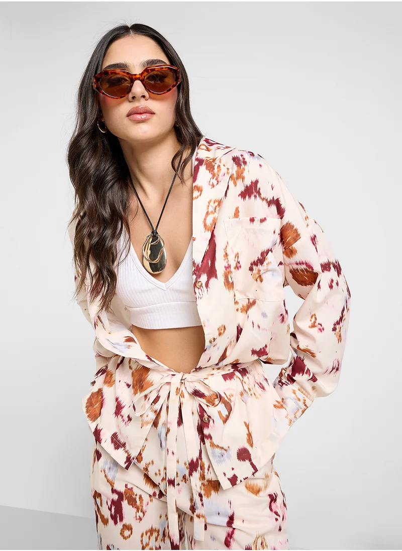 Ginger Printed Relaxed Fit Button Down Shirt & Pant Co-Ord Set