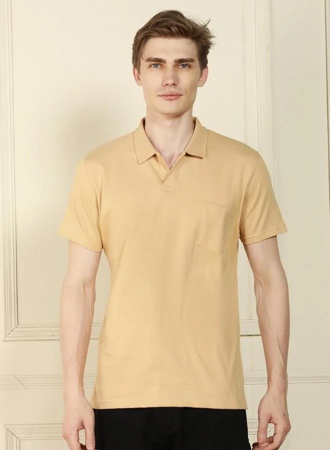 Dennis Lingo Dennis lingo Men Cream Cotton Regular Fit Polo Shirt