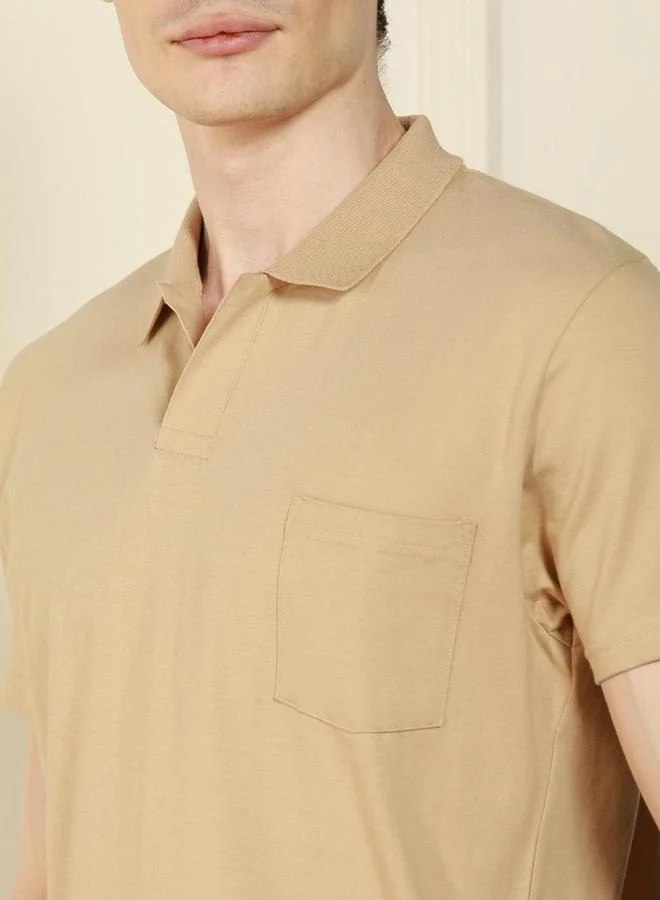 Dennis Lingo Dennis lingo Men Cream Cotton Regular Fit Polo Shirt