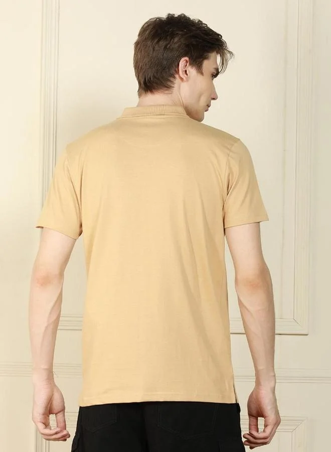 Dennis Lingo Dennis lingo Men Cream Cotton Regular Fit Polo Shirt