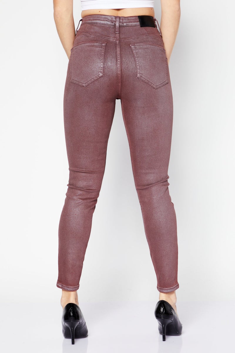 RIVER ISLAND Women Skinny Fit Washed Stretchable Denim Jeans, Maroon - Image 3