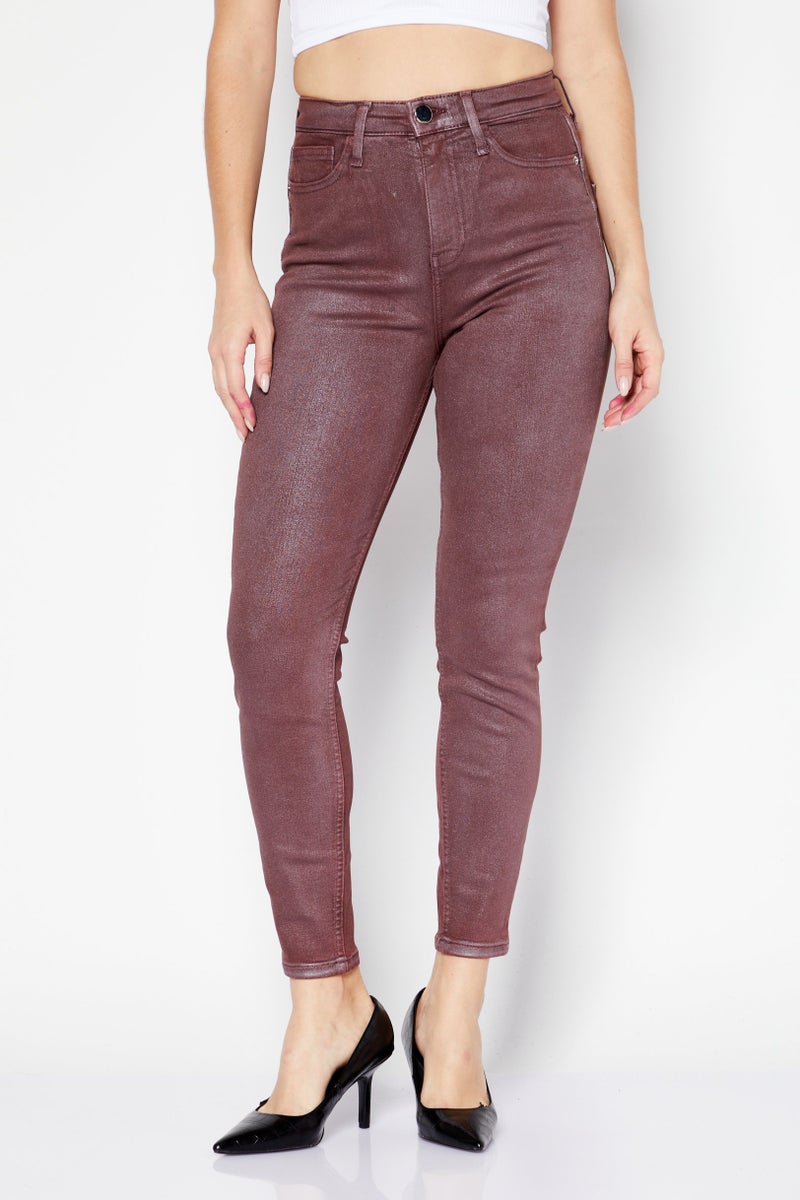 RIVER ISLAND Women Skinny Fit Washed Stretchable Denim Jeans, Maroon - Image 1