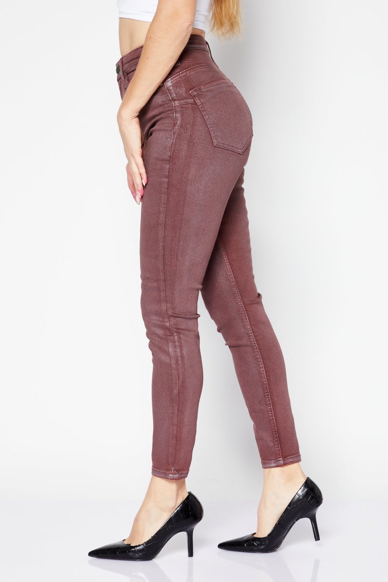RIVER ISLAND Women Skinny Fit Washed Stretchable Denim Jeans, Maroon - Image 2