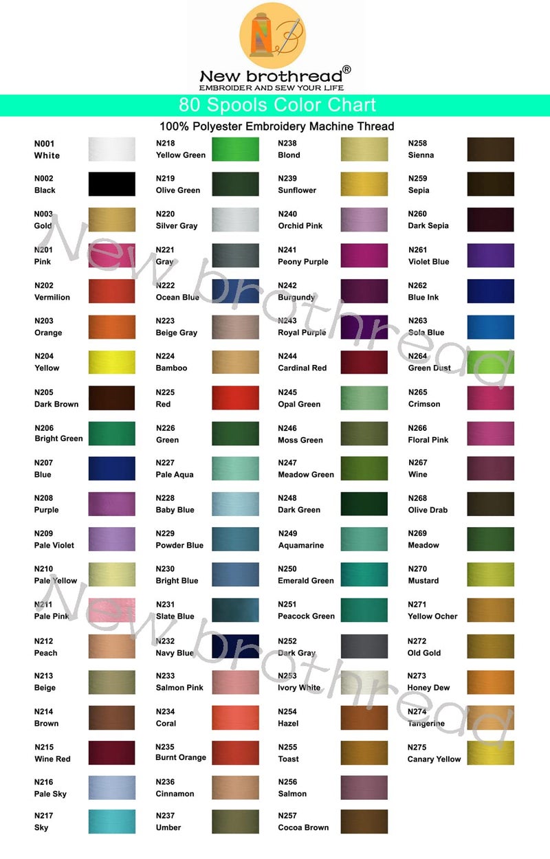 New brothread 80 بكرة خيط تطريز بوليستر 500م - ألوان متوافقة مع جانومي وألوان RA - Image 5