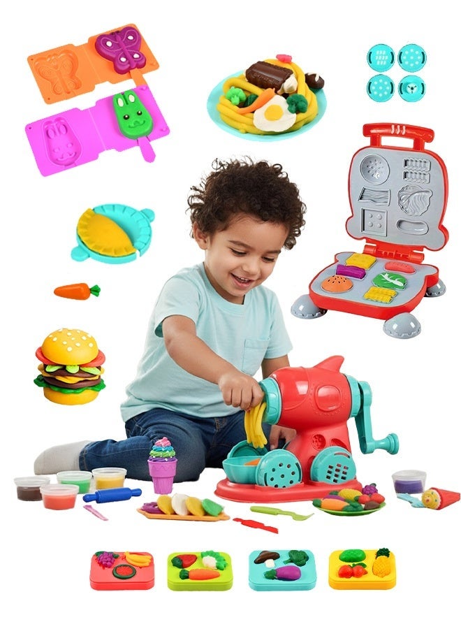 Playdough Accessories Kit, Hamburger Noodle Maker Machine Dough Set, Colorful Dough Tools, Kitchen Creations Burger Making Play Set for Boys and Girls, Weekend Party Pretend Play Gift for Children
