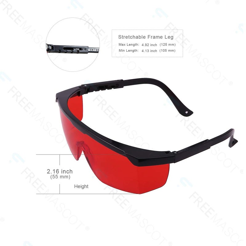 FreeMascot OD 4+ 190nm-550nm Wavelength Laser Safety Glasses for Typical 405nm, 445nm, 450nm,520nm,532nm Laser Light for Hair Removal Laser Treatment Eye Protection Goggles (Red) - Image 3