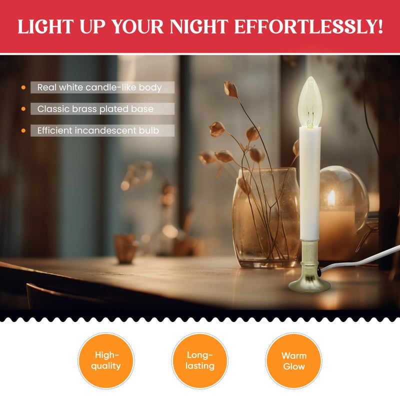 Creative HobbiesÂ® Pack of 6 Electric Window Candle with On/Off Switch, Incandescent Light Bulb, Brass Plated Base, Ready to Use (Original) - Image 4