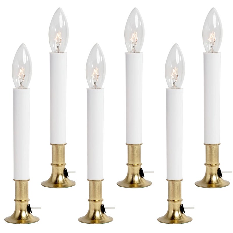 Creative HobbiesÂ® Pack of 6 Electric Window Candle with On/Off Switch, Incandescent Light Bulb, Brass Plated Base, Ready to Use (Original) - Image 1