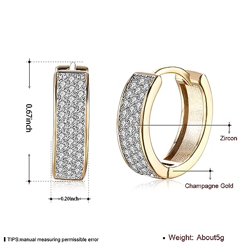 WSKFLY 14K Gold Plated Cubic Zirconia Hoop Earrings,Three Row Diamon | Arrows | Double Row of Diamonds Huggie Earrings for Women (three-row drill) - Image 2