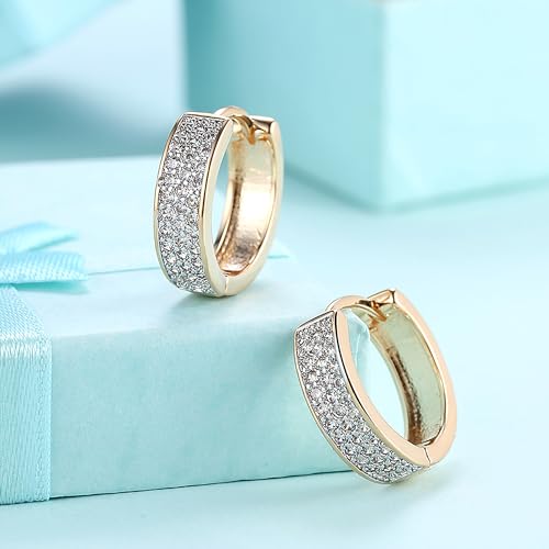 WSKFLY 14K Gold Plated Cubic Zirconia Hoop Earrings,Three Row Diamon | Arrows | Double Row of Diamonds Huggie Earrings for Women (three-row drill) - Image 5