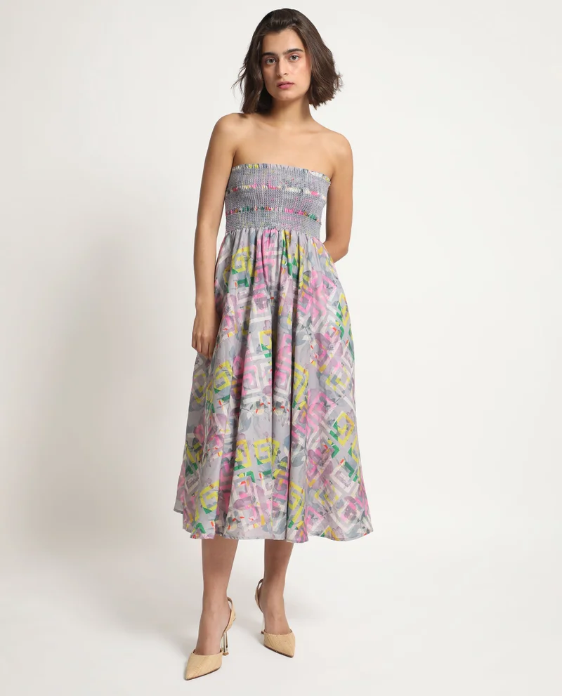 Rareism Women's Floral Geometry Tube Dress