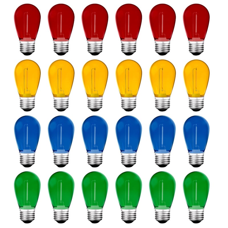 Meconard 24Pack S14 Colored LED String Light Bulbs1Watt Plastic Shatterproof Waterproof Outdoor Indoor Replacement Bulbs for Home Decor E26 Medium Base MultiColor RedGreenBlueOrange - Image 2