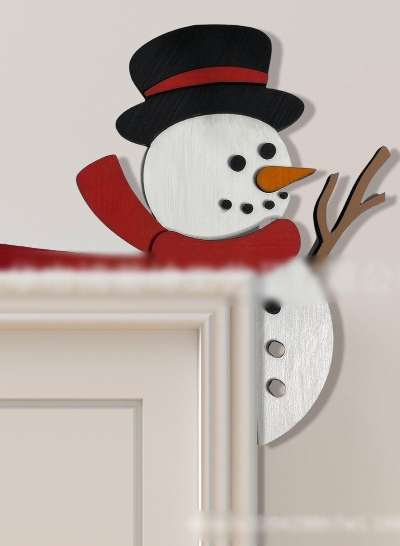 Santa Claus Door Corner Decoration Pendant Reindeer Door Hanging Wooden Ornaments Door Frame Reindeer Wooden Ornaments(On The Right) 