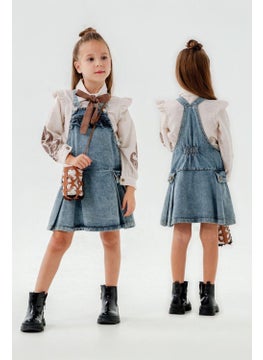 Miniğimin Cicileri My Little One's Cicileri Sleeve Embroidery Detailed Denim Vest with Bag 3-Piece Set - Blue  - Image 1