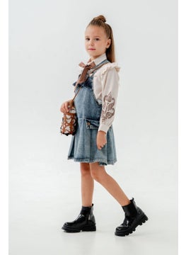 Miniğimin Cicileri My Little One's Cicileri Sleeve Embroidery Detailed Denim Vest with Bag 3-Piece Set - Blue  - Image 2