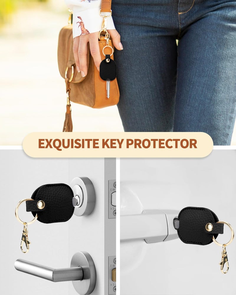 Aecsze Leather Car Key Cover, Key Covers for Car Keys, Broken Key Protector with Iron Key Ring (Black) - Image 5
