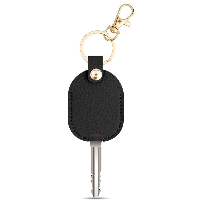 Aecsze Leather Car Key Cover, Key Covers for Car Keys, Broken Key Protector with Iron Key Ring (Black) - Image 1