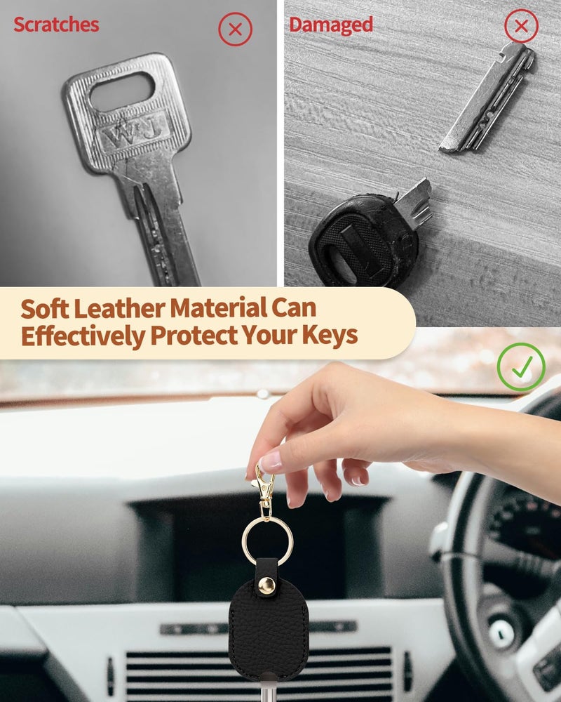 Aecsze Leather Car Key Cover, Key Covers for Car Keys, Broken Key Protector with Iron Key Ring (Black) - Image 4