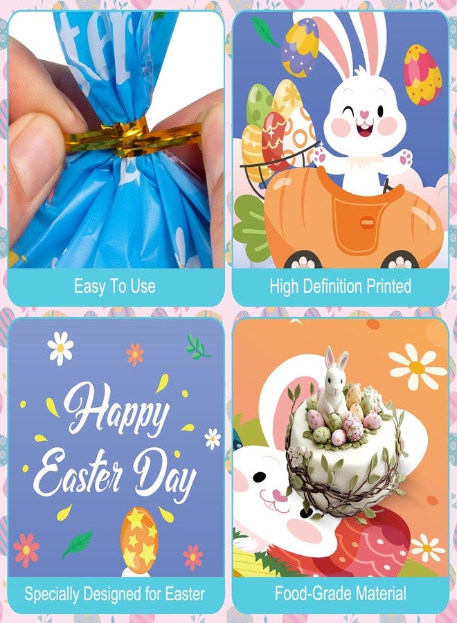 Litmitfu 100 Pcs Happy Easter Treat Bags - Cute Bunny Cellophane Goodie Bags, Plastic Happy Easters Day Cello Candy Goody Gift Bag with Twist Ties for Spring Easter Party Favor Supplies, 4 Styles - Image 5