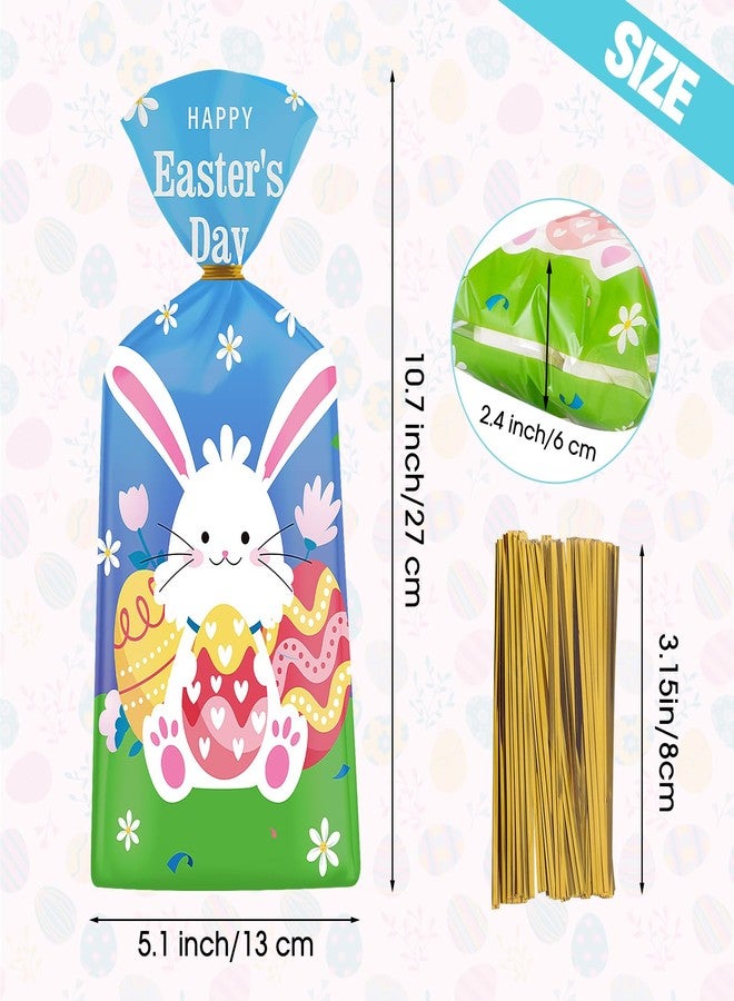 Litmitfu 100 Pcs Happy Easter Treat Bags - Cute Bunny Cellophane Goodie Bags, Plastic Happy Easters Day Cello Candy Goody Gift Bag with Twist Ties for Spring Easter Party Favor Supplies, 4 Styles - Image 4
