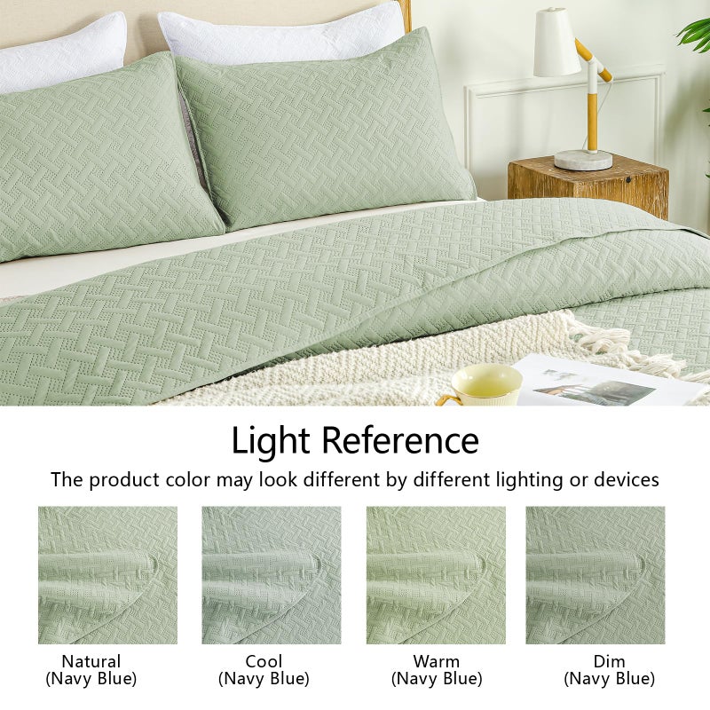 FLYMME Quilts Queen Size, Lightweight Sage Green Bedspreads, Basket Weave Pattern,Ultra Soft Microfiber Bed Coverlet 3 Pieces for All-Seasons (1 Quilt, 2 Shams) - Image 5