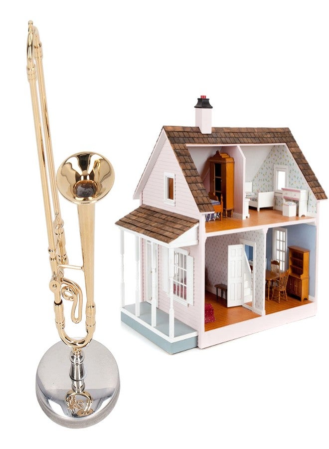 Zerodis Copper Miniature Trombone with Stand and Case - Mini Musical Instrument Dollhouse Accessory - Image 3